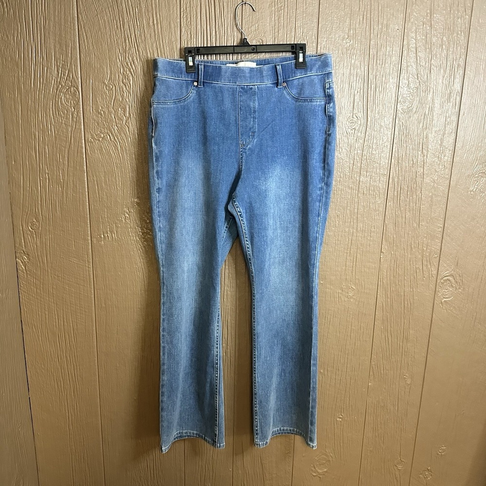 Soft Surroundings Sz L The Ultimate Denim Pull On Straight Jeans Elastic Waist